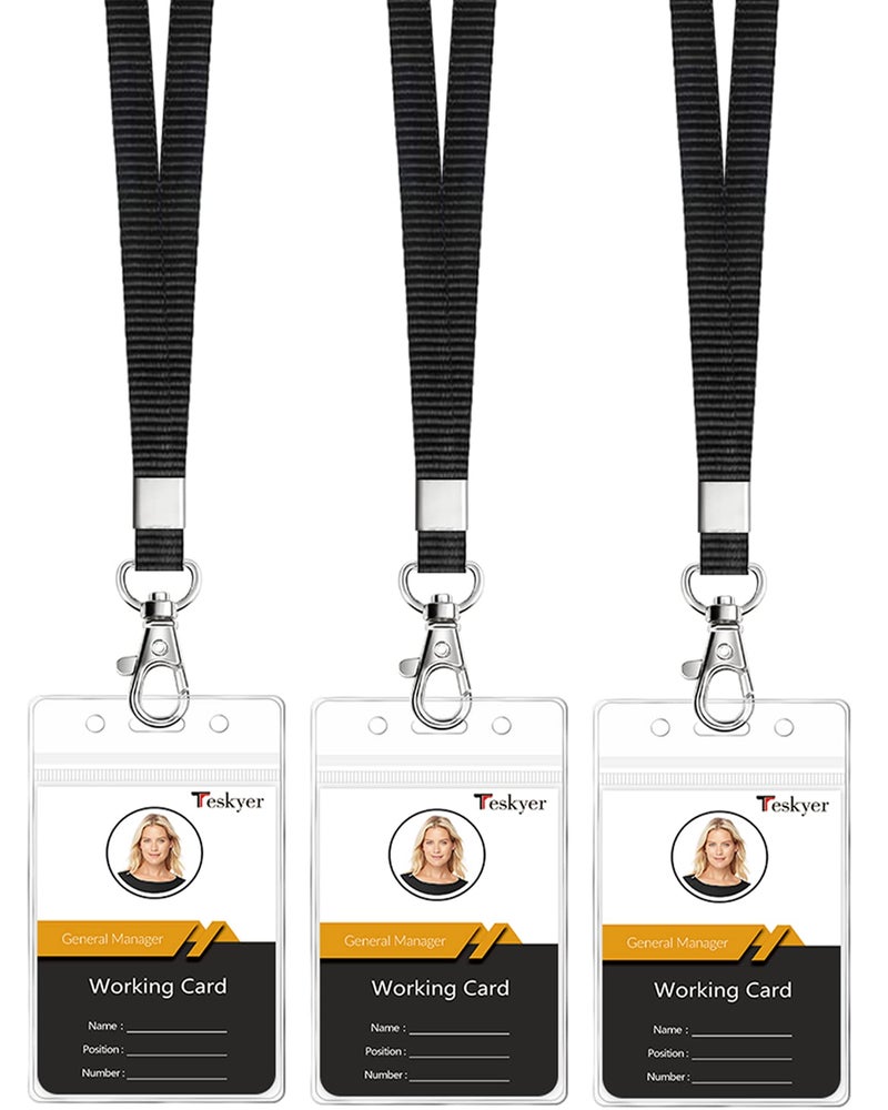 Teskyer Lanyards for Cruise Ship Cards, Lanyards with Waterproof Extra Thick Plastic Clear Badge Holders, Resealable Zip ID Card Holder, 2.5"" x 3.5"" Inner Size, Vertical Style, Set of 3, Black - Image 1